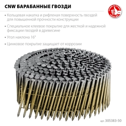 ЗУБР CNW 50 х 2.3 мм, барабанные гвозди рифленые оцинкованные, 9000 шт (305383-50) zb  305383-50