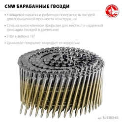 ЗУБР CNW 65 х 2.8 мм, барабанные гвозди рифленые оцинкованные, 6000 шт (305383-65) zb  305383-65