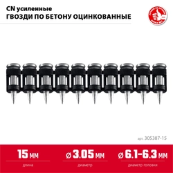 ЗУБР CN усиленные 15 х 3.05 мм, гвозди по бетону оцинкованные, 1000 шт (305387-15) zb  305387-15