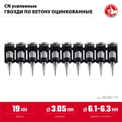 ЗУБР CN усиленные 19 х 3.05 мм, гвозди по бетону оцинкованные, 1000 шт (305387-19) zb  305387-19