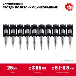 ЗУБР CN усиленные 25 х 3.05 мм, гвозди по бетону оцинкованные, 1000 шт (305387-25) zb  305387-25