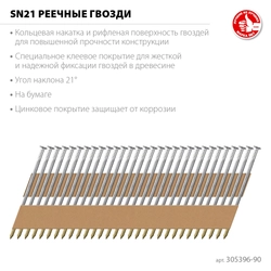 ЗУБР SN21 90 х 3.1 мм, реечные гвозди рифленые оцинкованные, 2010 шт(305396-90) zb  305396-90