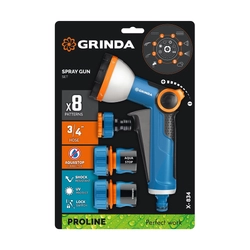 GRINDA Х-834, пистолет поливочный X-8, коннектор 3/4, конектор 3/4 с автостопом, адаптер с внутр. резьбой 1/2 х 3/4,набор поливочный PROLine (429167) zb  429167