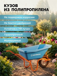 GRINDA GP-21, ударопрочный пластиковый кузов, 110 л, 180 кг, одноколесная, пневматическое колесо, тачка садовая PROLine (422408) zb  422408