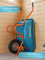 GRINDA GP-21, ударопрочный пластиковый кузов, 110 л, 180 кг, одноколесная, пневматическое колесо, тачка садовая PROLine (422408) zb  422408