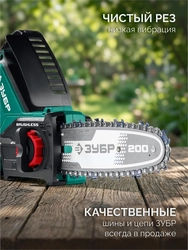 ЗУБР 20 В, 200 мм шина (Тип 6), 1 АКБ LMS (2 Ач), мини-пила цепная аккумуляторная (ПЦБ-2020-21) zb  пцб-2020-21