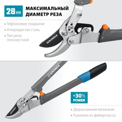 GRINDA  C-520, длина 520 мм, лезвия из высокоуглеродистой стали, композитные рукоятки, плоскостной сучкорез, PROLine (424524) 424524
