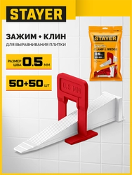 STAYER СВП TileFix, комплект: 0,5 мм, зажим + клин, 50 + 50 шт, система выравнивания плитки ″ворота″ (33840-H50) zb  33840-h50