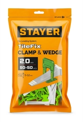 STAYER СВП TileFix, комплект: 2,0 мм, зажим + клин, 50 + 50 шт, система выравнивания плитки ″ворота″ (33843-H50) zb  33843-h50