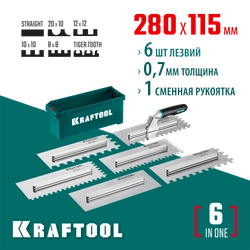 KRAFTOOL 280х115 мм, набор нержавеющих гребенок (6шт) со сменной 2к ручкой, в пластиковом кейсе (33268-H6) zb  33268-h6
