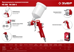 ЗУБР MS 200-3, 1.2, 1.5, 1.8 мм, пневматический краскопульт с верхним бачком (06458) zb  6458