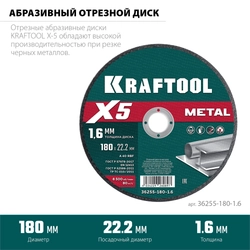 KRAFTOOL X5 Metal 180x1.6 мм по металлу отрезной диск для УШМ (36255-180-1.6) zb  36255-180-1.6