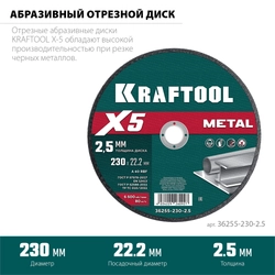 KRAFTOOL X5 Metal 230x2.5 мм по металлу отрезной диск для УШМ (36255-230-2.5) zb  36255-230-2.5