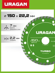 URAGAN TURBO 150 мм, диск алмазный отрезной сегментированный (36706-150) zb  36706-150