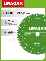 URAGAN TURBO 230 мм, диск алмазный отрезной сегментированный (36706-230) zb  36706-230