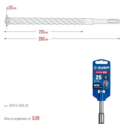 ЗУБР ПРОФИ-4Х 25x260 мм, SDS-plus бур (29313-260-25) zb  29313-260-25