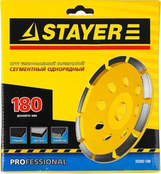 STAYER Single, d 180 мм, однорядная алмазная шлифовальная чашка (33382-180) zb  33382-180