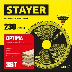 STAYER Optima, 230 x 32/30 мм, 36Т, оптимальный рез, пильный диск по дереву (3681-230-32-36) zb  3681-230-32-36_z01
