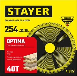 STAYER Optima, 254 x 32/30 мм, 40Т, оптимальный рез, пильный диск по дереву (3681-254-32-40) zb  3681-254-32-40_z01