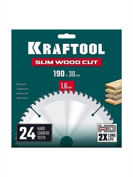 KRAFTOOL Slim wood cut 190 х 30 x 1.6 мм, 24Т, диск пильный по дереву, (36955-190-30-24) zb  36955-190-30-24