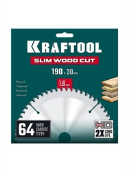 KRAFTOOL Slim wood cut 190 х 30 x 1.6 мм, 64Т, диск пильный по дереву, (36955-190-30-64) zb  36955-190-30-64
