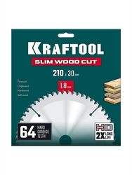 KRAFTOOL Slim wood cut 210 х 30 x 1.8 мм, 64Т, диск пильный по дереву, (36955-210-30-64) zb  36955-210-30-64