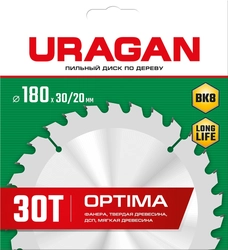 URAGAN Optima, 180 х 30/20 мм, 30Т, пильный диск по дереву (36801-180-30-30) zb  36801-180-30-30_z01