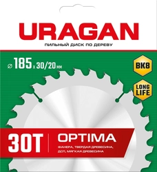 URAGAN Optima, 185 х 30/20 мм, 30Т, пильный диск по дереву (36801-185-30-30) zb  36801-185-30-30_z01