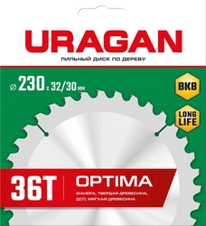 URAGAN Optima, 230 х 32/30 мм, 36Т, пильный диск по дереву (36801-230-32-36) zb  36801-230-32-36_z01
