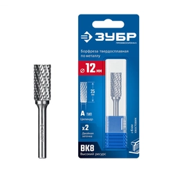 ЗУБР 12х25 мм, тип А (цилиндр с гладким торцом), хв-к 6 мм, твердосплавная борфреза, ПРОФЕССИОНАЛ (28800-12-25) zb  28800-12-25