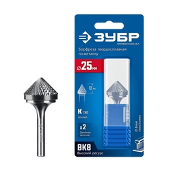 ЗУБР 25х12 мм, тип K (зенкер с вершиной 90°), хв-к 6 мм, твердосплавная борфреза, ПРОФЕССИОНАЛ (28809-25-12) zb  28809-25-12