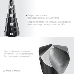 ЗУБР 4-20мм, 9 ступеней, сверло ступенчатое(29665-4-20-9) zb  29665-4-20-9_z01
