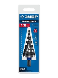ЗУБР BLACK FORCE 4-39мм, 14 ступеней, винтовая проточка, сверло ступенчатое, ПРОФЕССИОНАЛ (29671-4-39-14) zb  29671-4-39-14