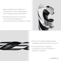 STAYER НЕХ-1/4″, d 2.5 х 79 мм, сверло по металлу для винтовёртов и шуруповертов IMPACT READY (29603-2.5) zb  29603-2.5