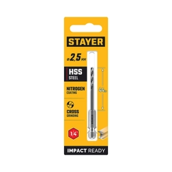 STAYER НЕХ-1/4″, d 2.5 х 79 мм, сверло по металлу для винтовёртов и шуруповертов IMPACT READY (29603-2.5) zb  29603-2.5