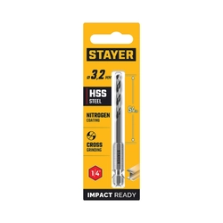 STAYER НЕХ-1/4″, d 3.2 х 89 мм, сверло по металлу для винтовёртов и шуруповертов IMPACT READY (29603-3.2) zb  29603-3.2