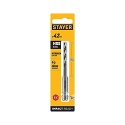 STAYER НЕХ-1/4″, d 4.2 х 98 мм, сверло по металлу для винтовёртов и шуруповертов IMPACT READY (29603-4.2) zb  29603-4.2