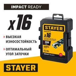 STAYER НЕХ-1/4″, 16 шт, набор сверл по металлу для винтовёртов и шуруповертов IMPACT READY (29603-H16) zb  29603-h16