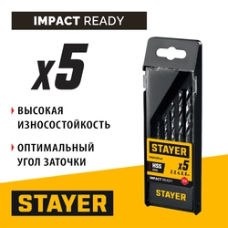 STAYER НЕХ-1/4″, 5 шт, набор сверл по металлу для винтовёртов и шуруповертов IMPACT READY (29603-H5) zb  29603-h5