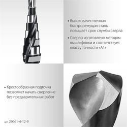 STAYER Pro-Max 4-12мм, 9 ступеней, винтовая спираль, сверло ступенчатое (29661-4-12-9) zb  29661-4-12-9