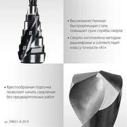 STAYER Pro-Max 4-20мм, 9 ступеней, винтовая спираль, сверло ступенчатое (29661-4-20-9) zb  29661-4-20-9