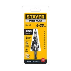 STAYER Pro-Max 4-20мм, 9 ступеней, винтовая спираль, сверло ступенчатое (29661-4-20-9) zb  29661-4-20-9