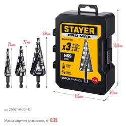 STAYER Pro-Max 3 шт, 4-30мм, винтовая спираль, набор сверл ступенчатых (29661-4-30-H3) zb  29661-4-30-h3