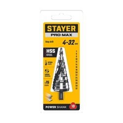 STAYER Pro-Max 4-32мм, 15 ступеней, винтовая спираль, сверло ступенчатое (29661-4-32-15) zb  29661-4-32-15