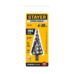 STAYER Pro-Max 4-39мм, 14 ступеней, винтовая спираль, сверло ступенчатое (29661-4-39-14) zb  29661-4-39-14
