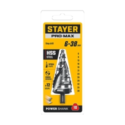 STAYER Pro-Max 6-38мм, 12 ступеней, винтовая спираль, сверло ступенчатое (29661-6-38-12) zb  29661-6-38-12