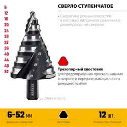 STAYER Pro-Max 6-52мм, 12 ступеней, винтовая спираль, сверло ступенчатое (29661-6-52-12) zb  29661-6-52-12