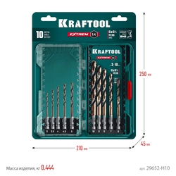 KRAFTOOL НЕХ-1/4″, 10 шт, набор сверл по металлу для винтовёртов и шуруповертов IMPACT READY (29652-H10) zb  29652-h10