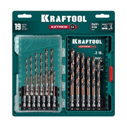 KRAFTOOL НЕХ-1/4″, 19 шт, набор сверл по металлу для винтовёртов и шуруповертов IMPACT READY (29652-H19) zb  29652-h19
