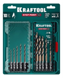 KRAFTOOL STEP POINT, 10 шт, набор сверл по металлу для винтовёртов и шуруповертов IMPACT READY (29653-H10) zb  29653-h10